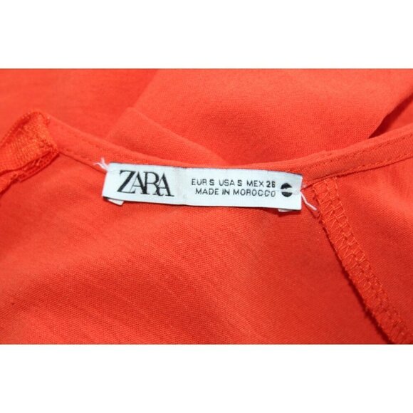 ZARA Hot Chile Ruffle Midi Dress size Small Orange Long Sleeves Pull over - Picture 7 of 9